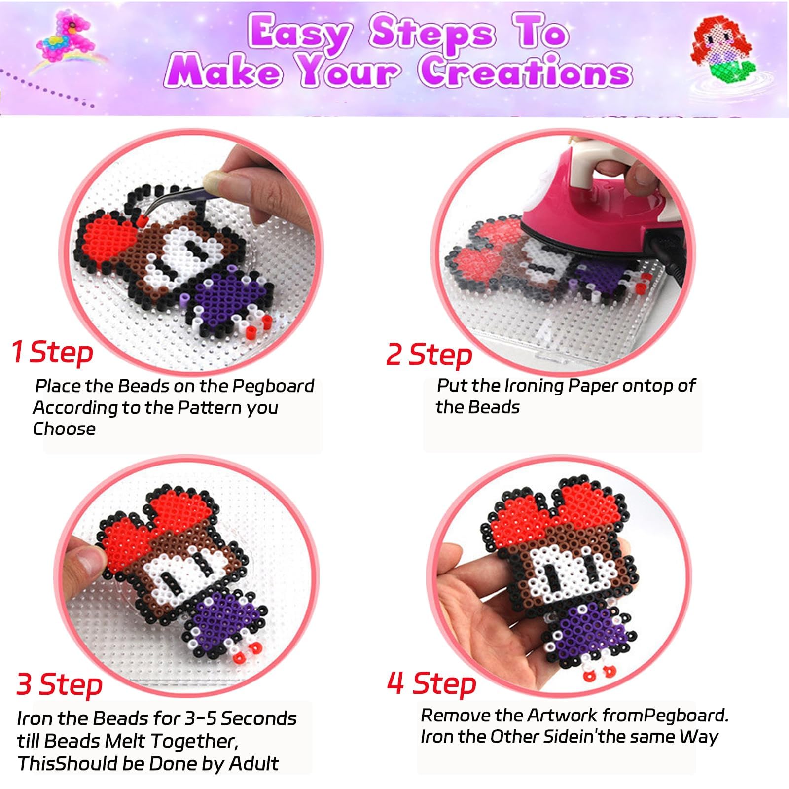 Euablfo 7300 Pezzi Perline da Stirare Set, 24 Colori Perline a Fusione Con Custodia, Perline Da Stirare Fai Da Te DIY Con Piastre,Regalo per Bambini, Pasqua, Compleanno, Fai da te, Ragazzi, Ragazze