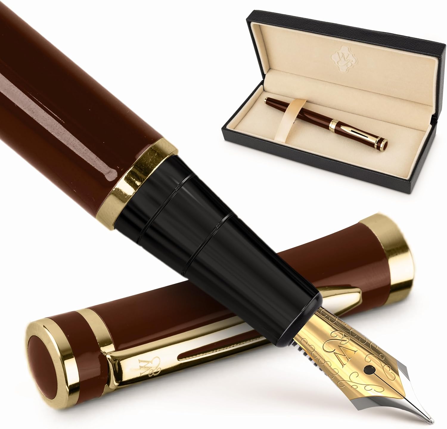 Wordsworth & Black Fountain Pen Kit, 18K Medium Gold Nib, Includes 24