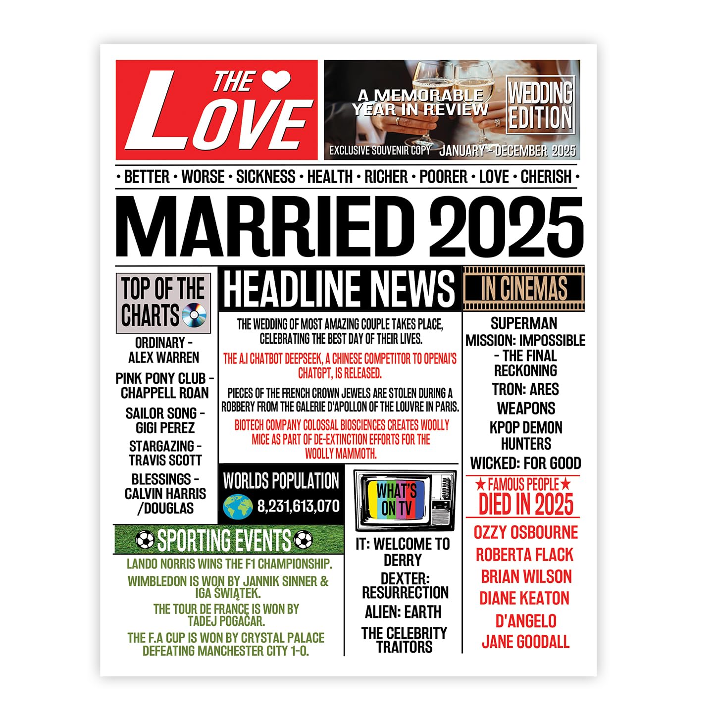 Stuff4 1st Anniversary Poster Unframed, Married In 2025 Newspaper