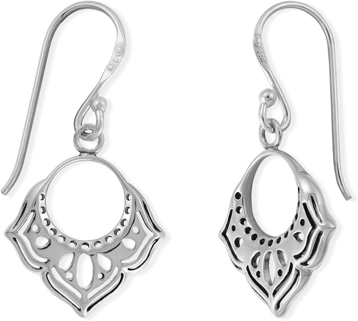 Boma Jewelry Sterling Silver Bali Style Boho Flower Open Circle Matte Dangle Earrings - Image 2