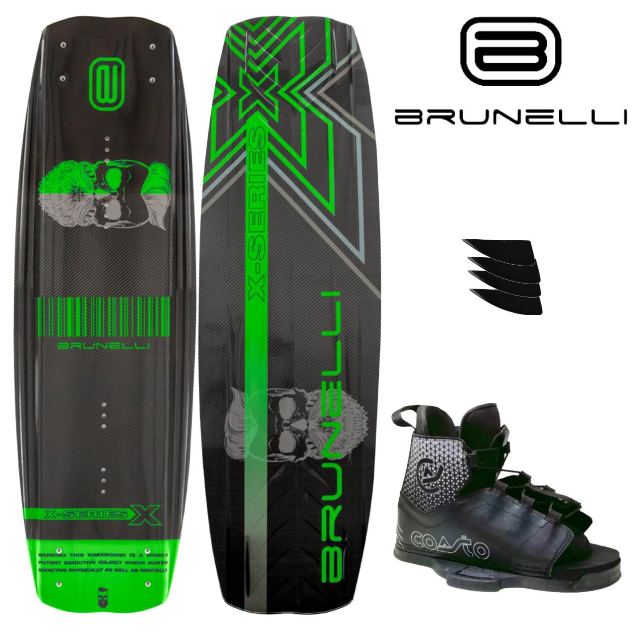 BRUNELLI Coasto Diamond Juego de wakeboard 138 cm tabla fijación verde