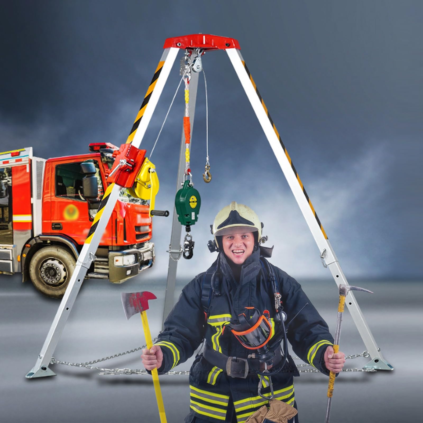 Hoist Lift System Tripod Kit 1200lbs/ 1800lbs/ 2600lbs, Retractable 7ft Leg Bracket Confined Space Tripod for Construction Sits, Sewer Well Firefighting Rescue Tripod(2600LBS Winch)