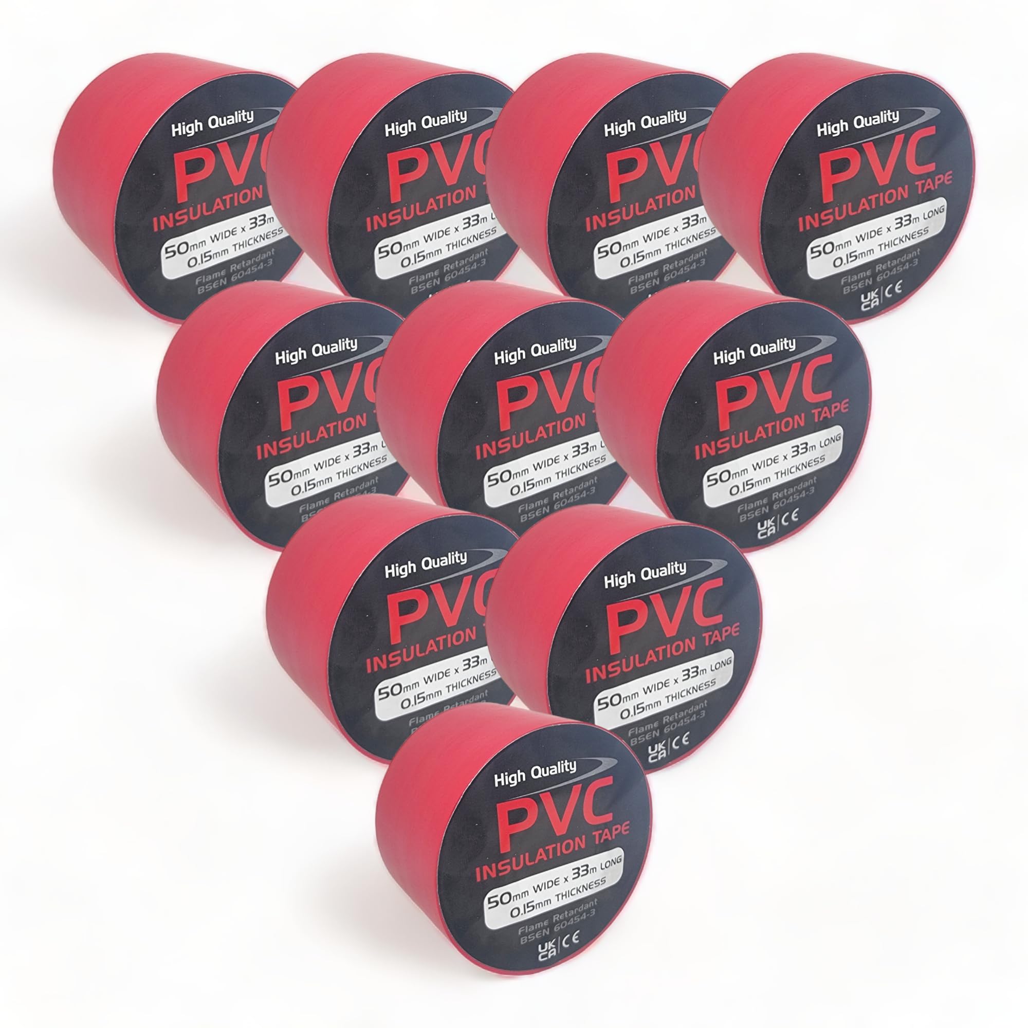 10 Rolls of Red PVC Electrical Insulation Tape, 33m Long x 50mm Wide, Adhesive Insulating Tape for Protecting Electrical Wires