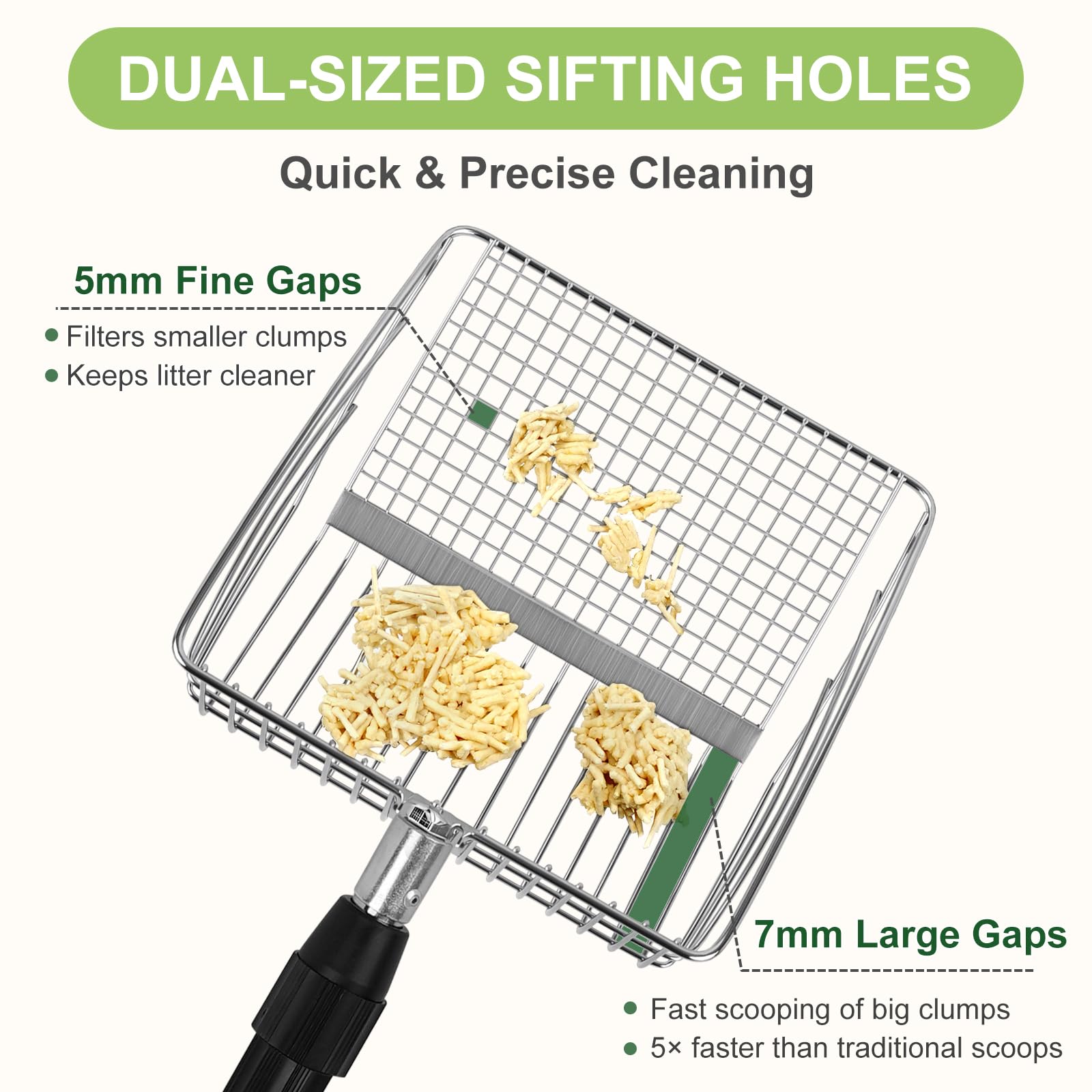 XBX Cuchara de arena para gatos de mango largo con soporte, pala de arena de metal extensible ajustable, tamiz de pala de acero inoxidable para limpieza de cajas de arena, pala duradera para uso