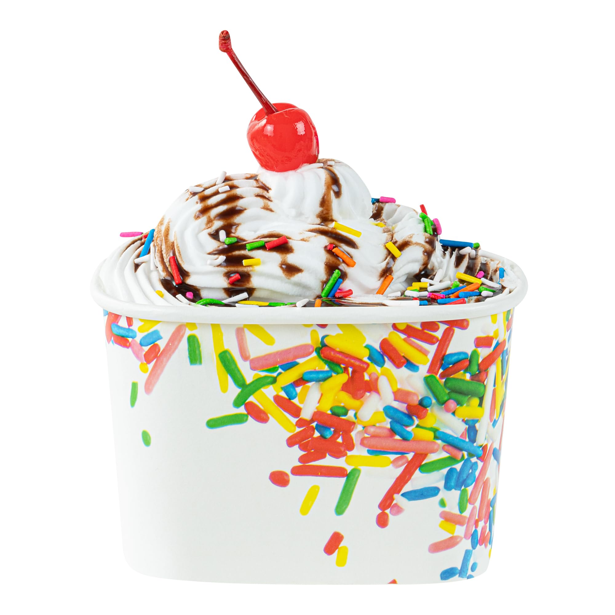 Restaurantware Paper Cups 50 Count 12 Ounce Square Disposable Ice Cream Containers, Leak-Resistant Paper Dessert To Go Cups, Hot And Cold Food, Durable Classic Sprinkles Design