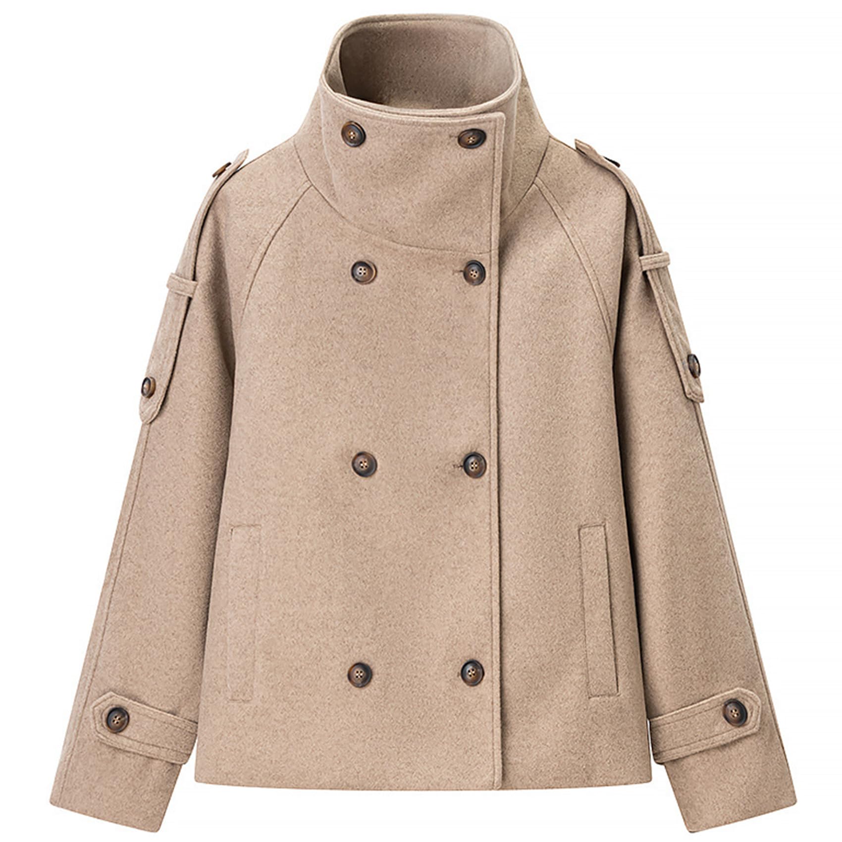 Womens Vintage Blazer Long Sleeve Grid Stand Collar Jacket Formal Office Work Coat