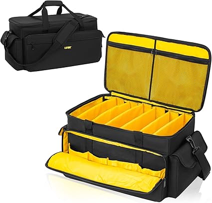 DJ Equipment Gig Bag Cable File Organizer Bag with Detachable Dividers and Padded Bottom,Travel Music Bag for Professional DJ Gear,Sound Equipment, Musical Instrument and Accessories