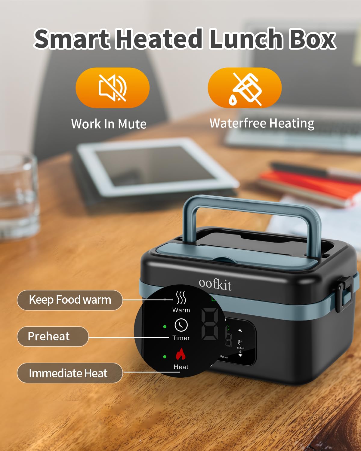 Fiambrera eléctrica para adultos (hombres y mujeres), lonchera calentada a pilas con puerto de carga USB, autocalentamiento sin núcleo, calentador de alimentos portátil para comidas sobre la 2