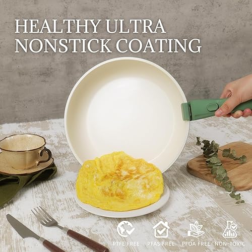 Miniatura 3 de Ceramic Cookware Set Non Stick 8Pcs Pots and Pans Set Detachable Handle Induction Kitchen Cooking Set with Frying Pans Oven Dishwasher Safe,