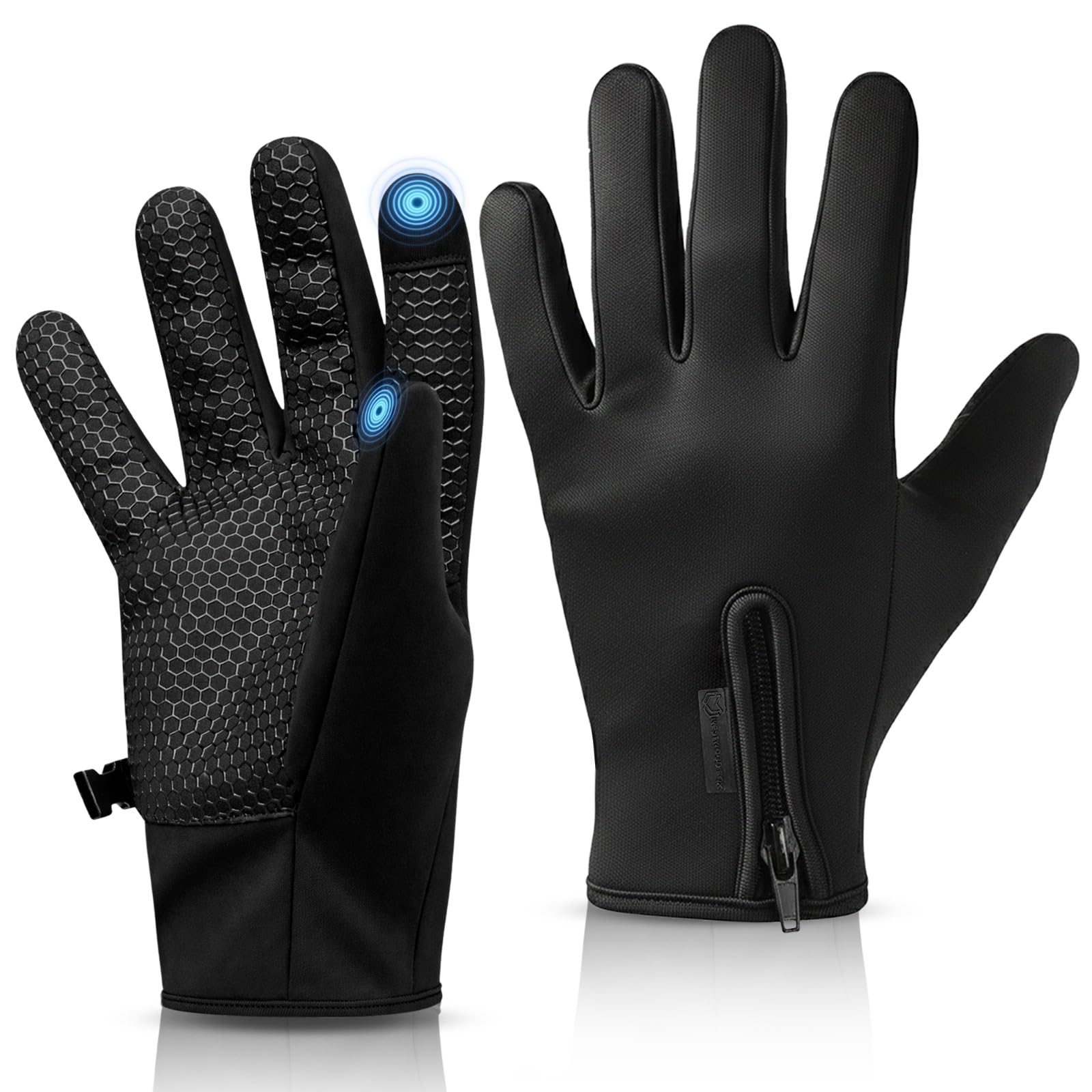 WFX Cycling Gloves Touchscreen Thermal Running Gloves Black Winter Gloves Warm Windproof Non-slip Fleece Lining Bike Gloves Warm Gloves for Men Women