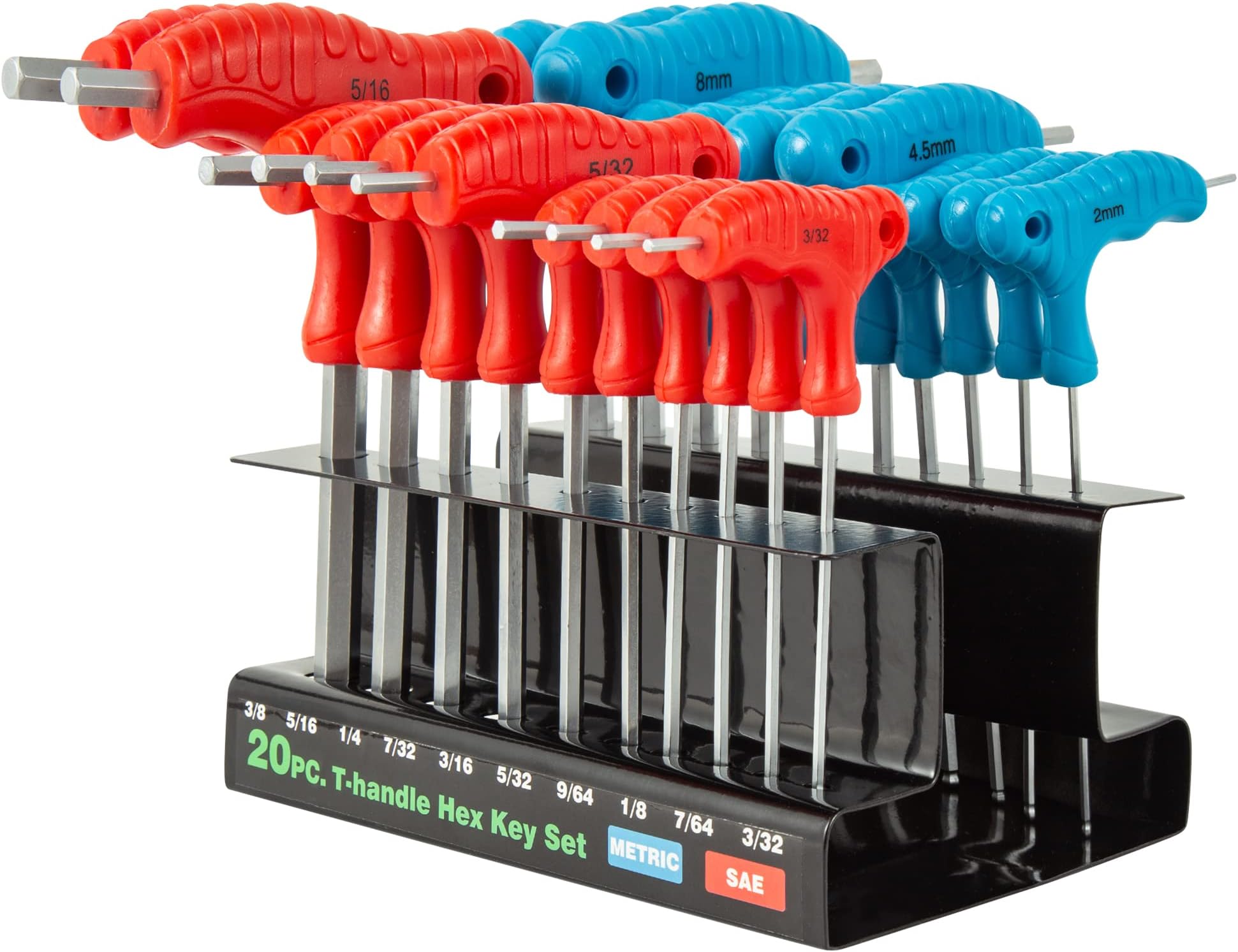Dytert 20-piece T-Handle Allen Hex Key Wrench Set, Long Arm Ball-head Design, Metric (2mm-10mm), Imperial (3/32"-3/8")