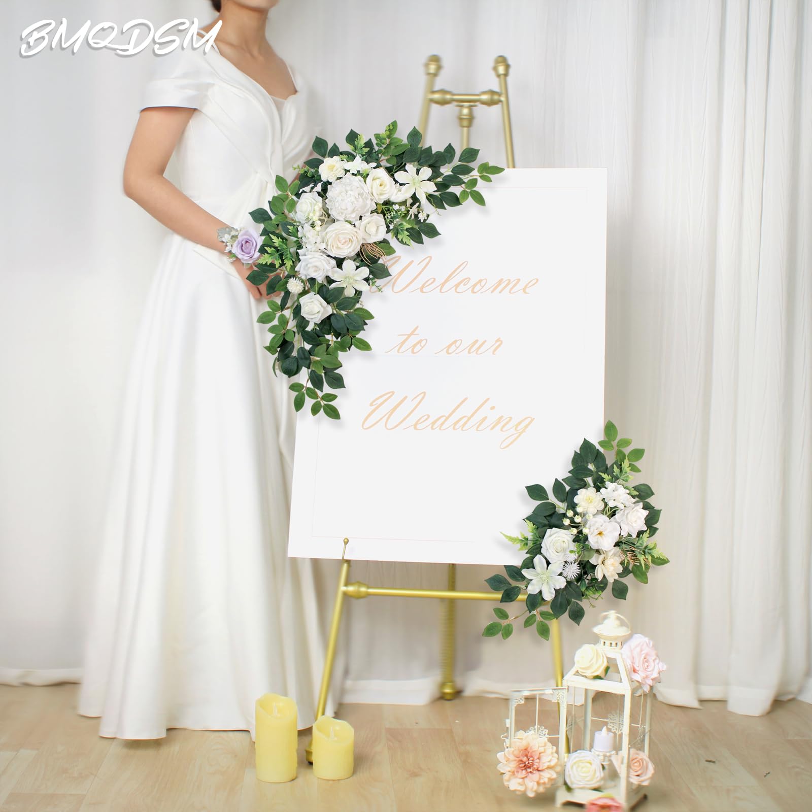 BMQDSM Pack of 2 Faux Flowers,Wedding Arch Flowers,Wisteria Hanging Flowers,Flower Garland Be Suited to Aisle Decorations for Wedding Ceremony,Wedding Arches for Ceremony (2pc White)