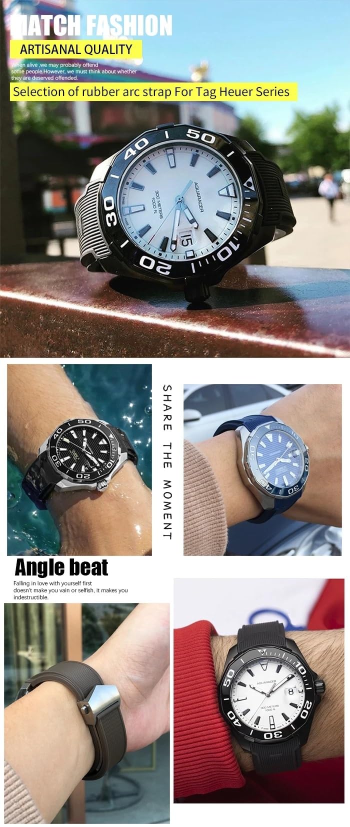 Pasek do zegarka z naturalnej gumy 20 mm 22 mm, pasuje do zegarka TAG Heuer Aquaracer 300 500, pasek do nurkowania, silikonowy pasek sportowy (czarny srebrny, 20 mm (41 mm cyfrowy))