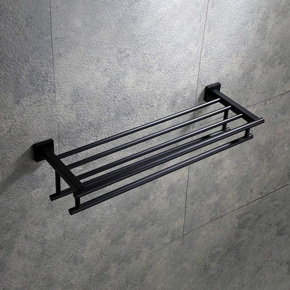 Stendino Mensole da bagno Portaoggetti Portasciugamani nero Scaffale per WC in acciaio inossidabile 304 Asciugamano da bagno Doppio gancio Portasciugamani Anello a mano pulito Decorazione Comfortable