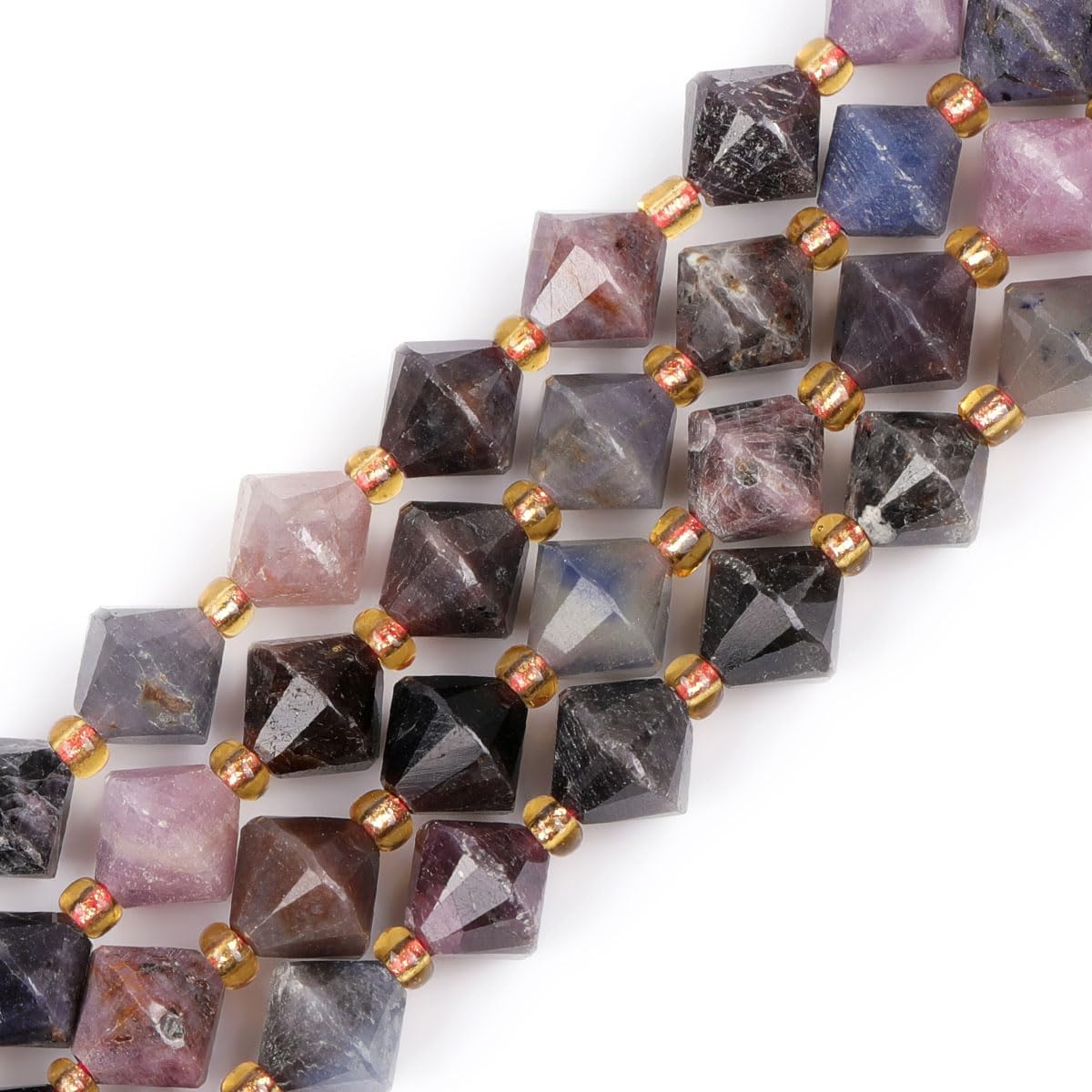 JOE FOREMAN 40Pcs 8mm AAA Grade Faceted Bipyramid Bicone Multicolor Natural Ruby Quartz Gemstone Spacer Beads for Jewelry Making Bracelet Necklace