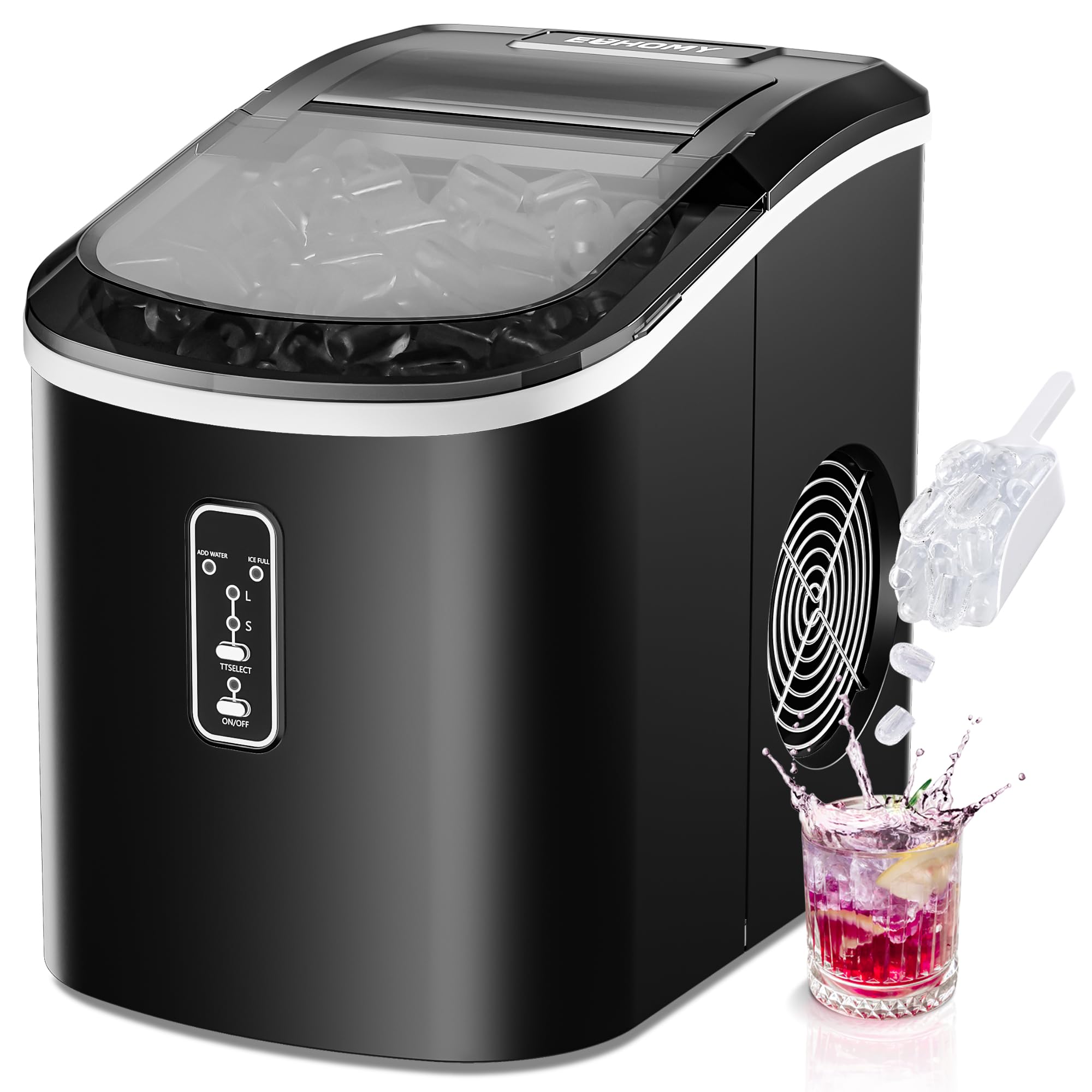 Euhomy Ice Maker Countertop, 9 Cubes Ready In 6 Mins, 26.8 Lbs/24h, Self-Cleaning, Potable Ice Maker Machine With Ice Scoop And Basket For Home/Kitchen/Office on Fridge.com - View 1