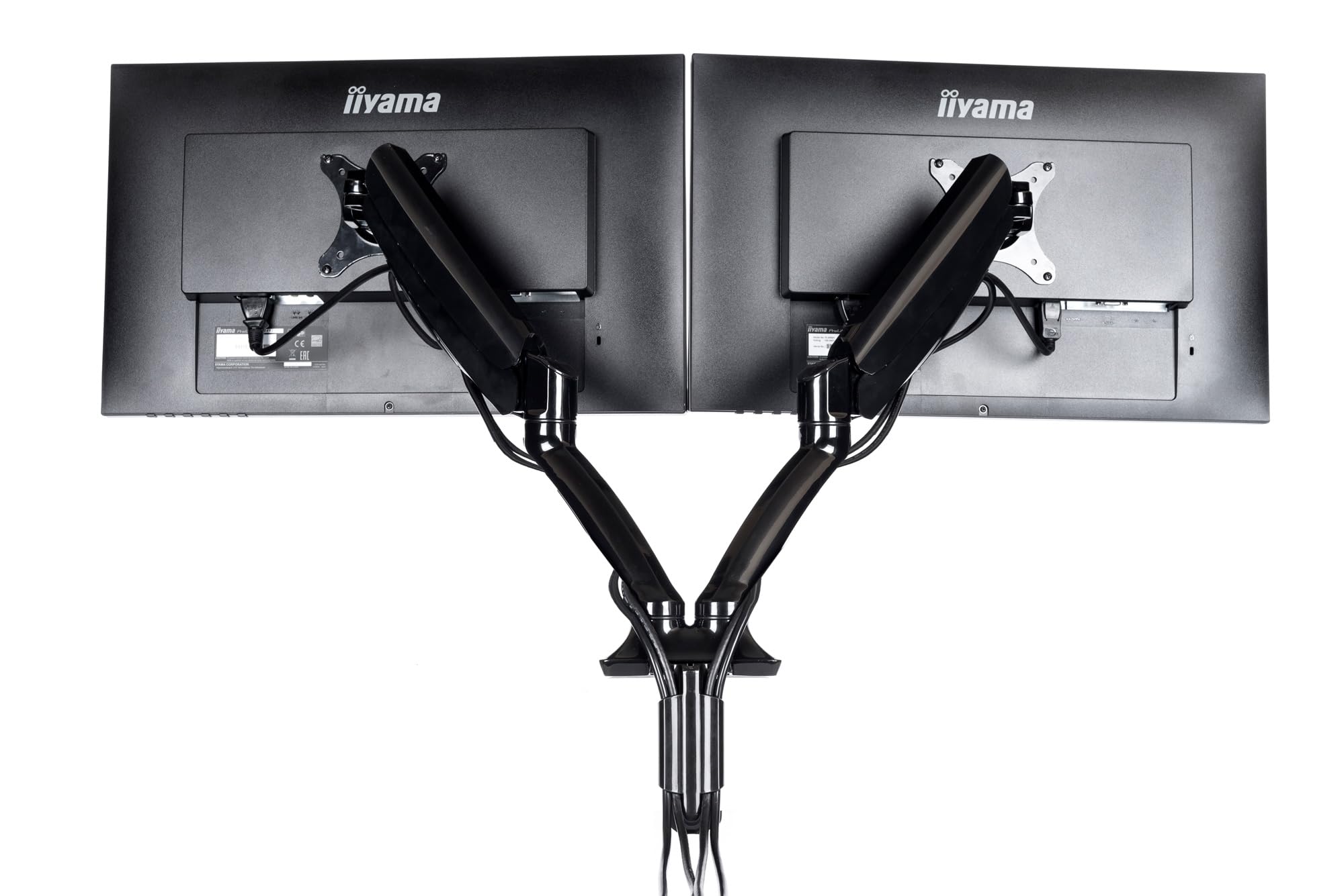iiyama DS3002C-B1 Soporte de Mesa para doble Monitor de hasta 27 pulgadas (Abrazadera para mesa, brazo articulado con gas y muelle, máximo 5 kg por monitor), Negro