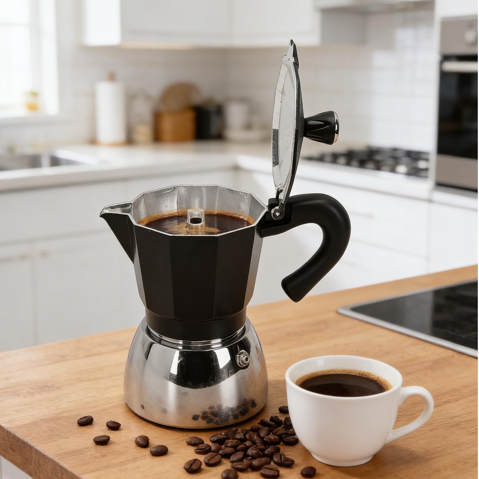Caffettiera Italiana Caffettiera Ottagonale in Alluminio di capacità Compatta per L'uso Quotidiano, Ideale per gli Amanti del caffè