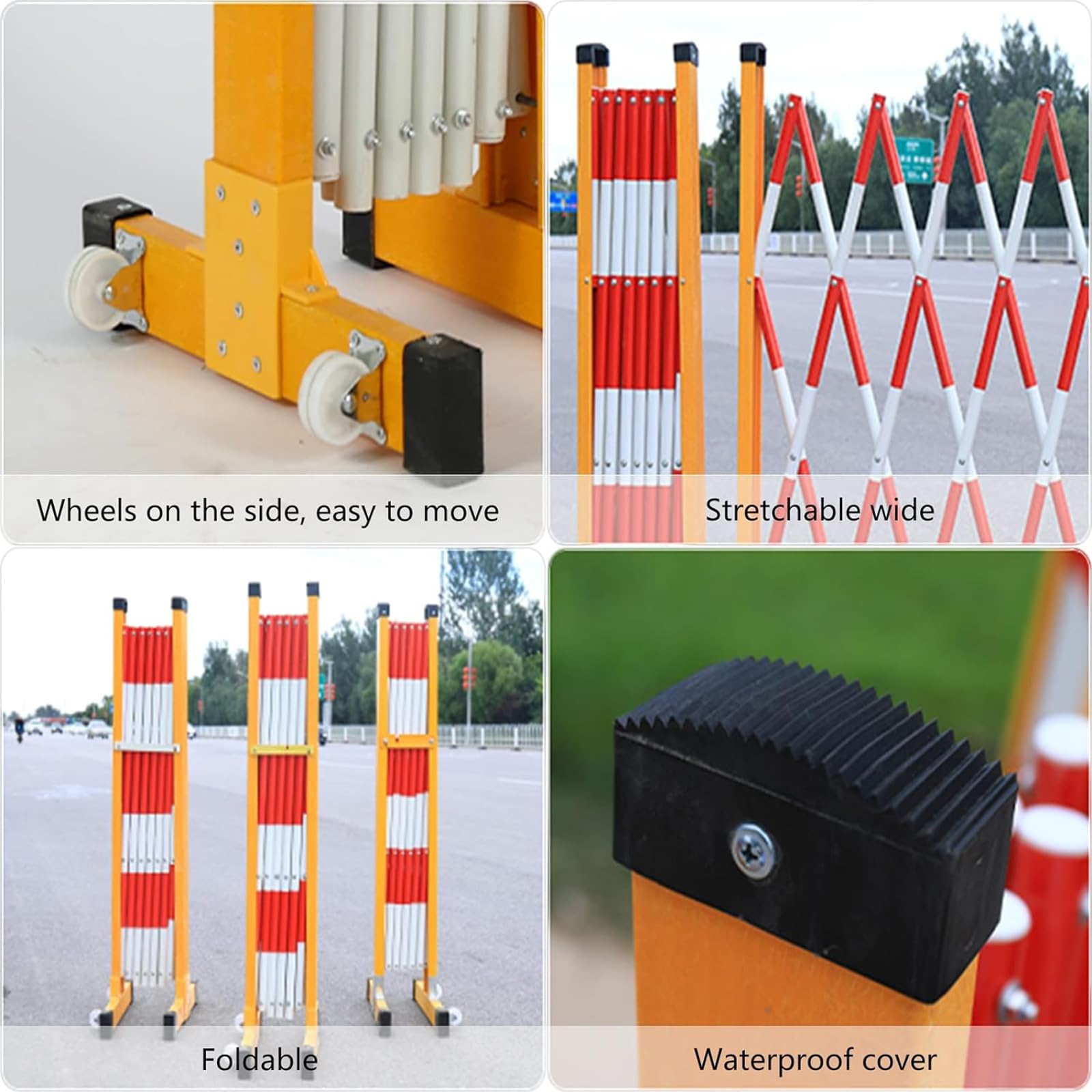 Barrière de Circulation Mobile rétractable et Portable en métal avec Roues, barrière de sécurité Pliable et réglable, idéale pour la Gestion du trafic, Les écoles et Les