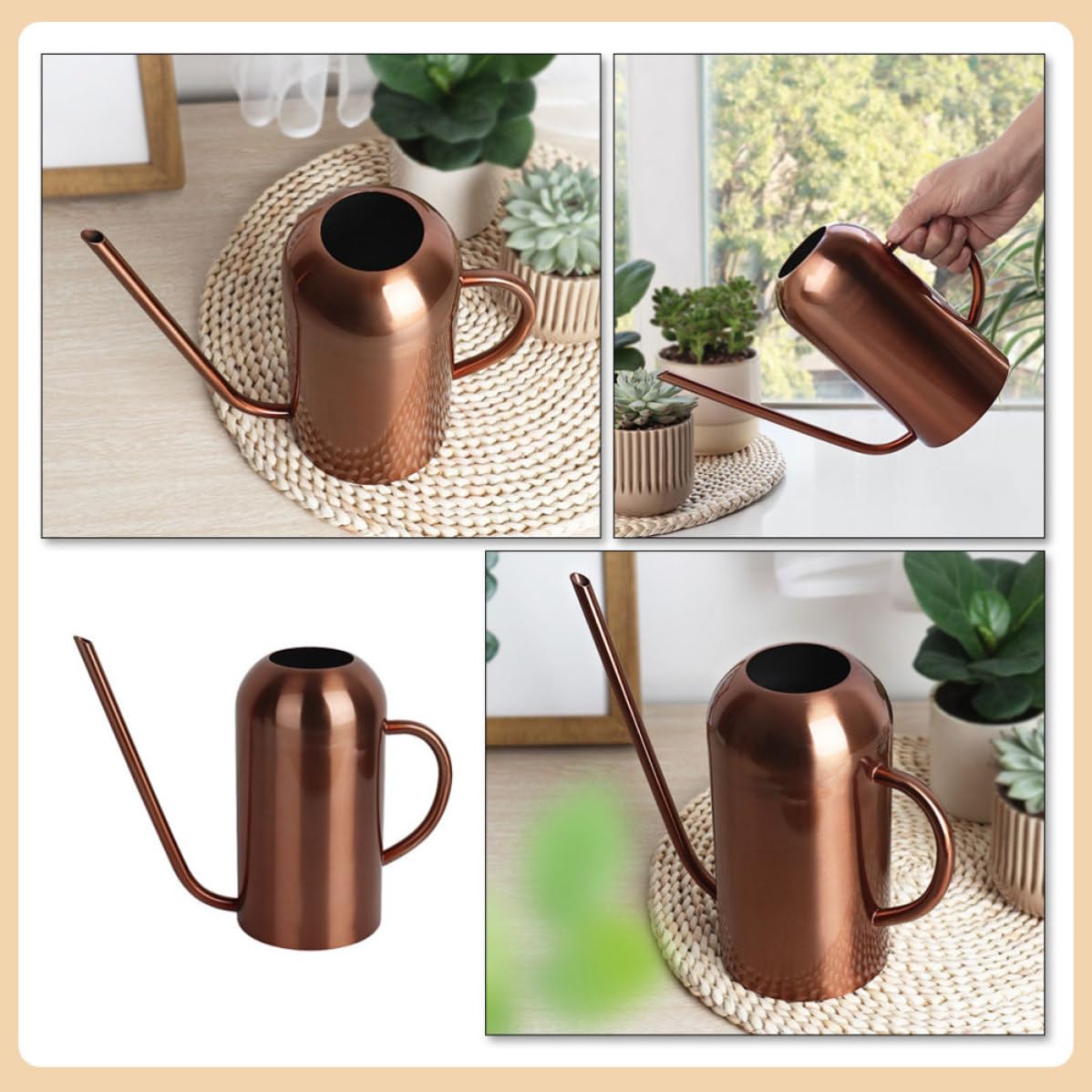 Regadera Vintage de Acero Inoxidable de 1.5l Mango Ergonómico y Diseño Resistente para Riego de Jardín y Flores