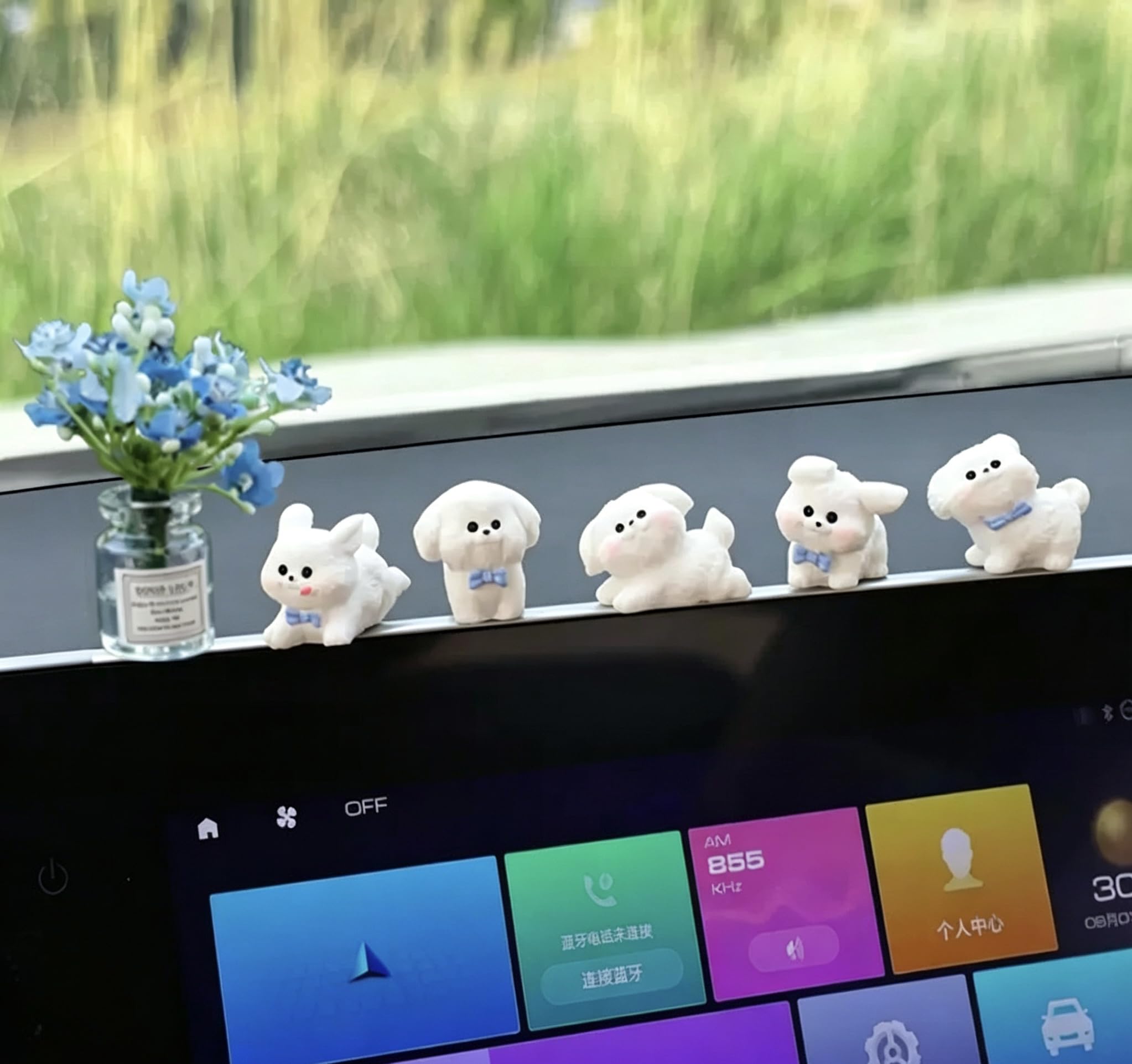 6Pcs Cute Animal Car Dashboard Accessories Flowers Rear View Mirror Decorations, Funny Car Interior Accessories (Blue)