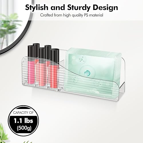 Miniatura 2 de Poeland Paquete de 2 organizadores de almacenamiento de montaje en pared para botiquín, baño, dormitorio, soporte de maquillaje de plástico con 4