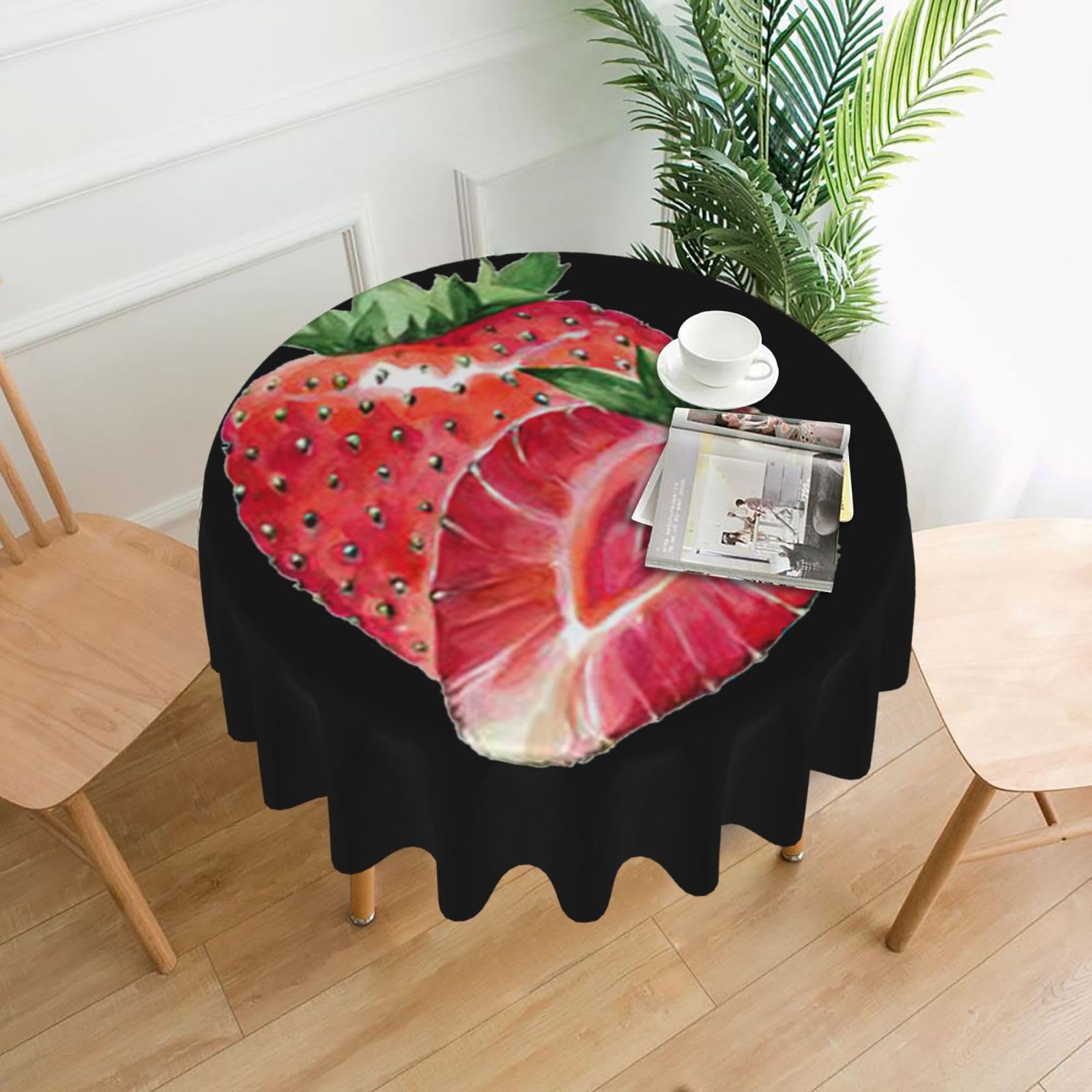 Zcmkjlg Strawberry Print Quick Ship Round Tablecloth 60in Polyester Washable Cover for Dining Room