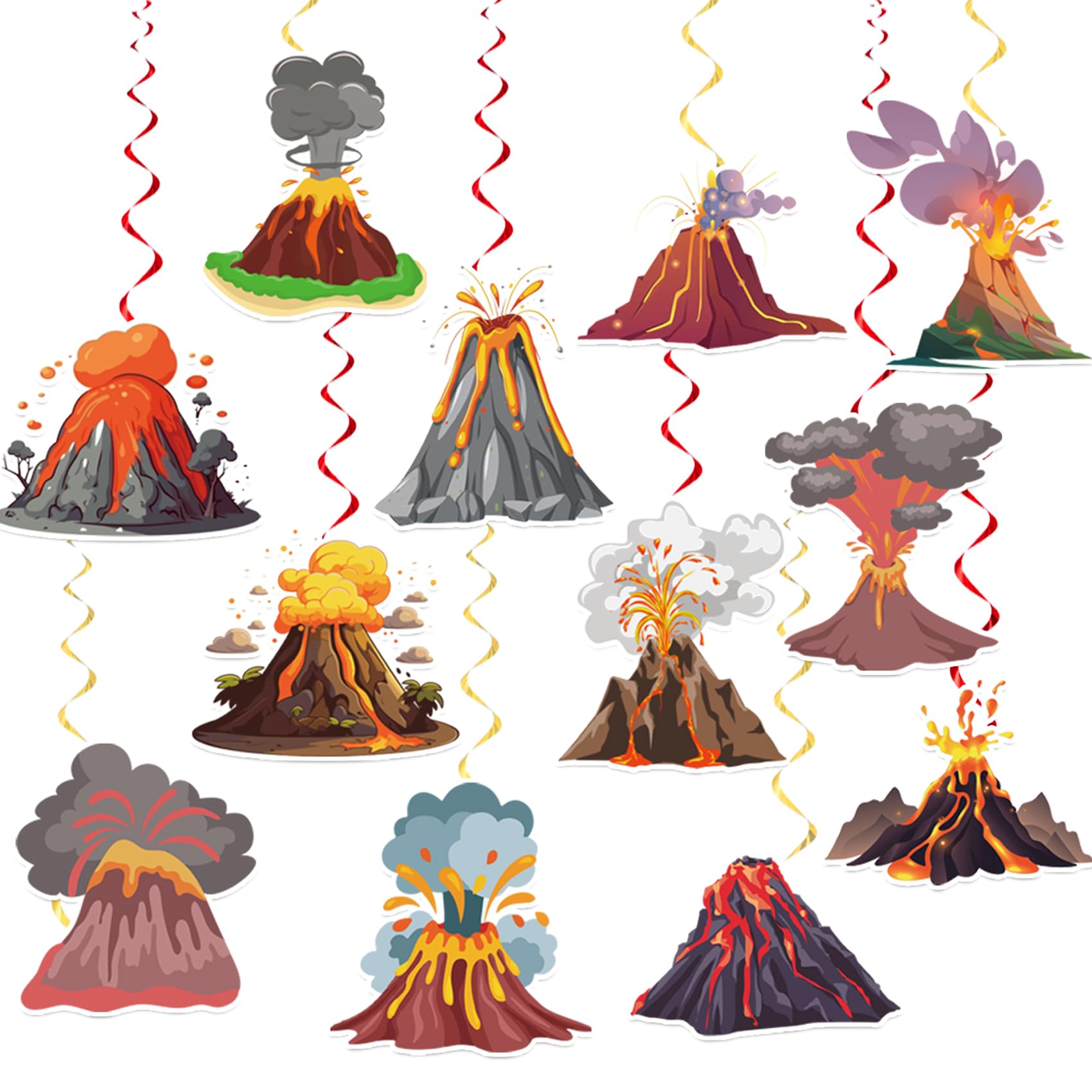 24 Pcs Volcano Hanging Decorations Lava Volcano Hanging Swirls Ceiling Swirls Volcano Birthday Party Supplies for Lava Party Decorations Science