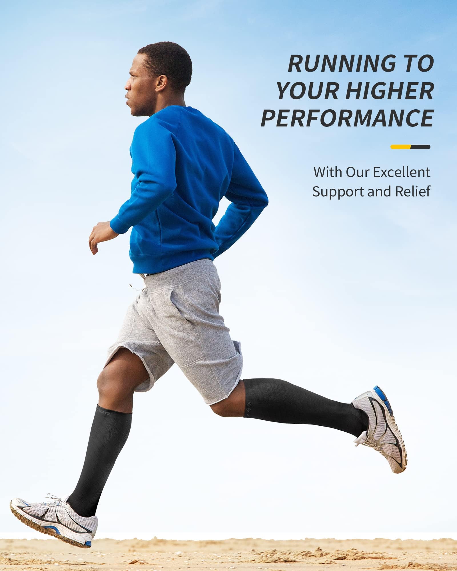 CAMBIVO 2 Paires Chaussettes de Contention, Bas de Compression Homme et Femme, Noir, XXL: 43-47