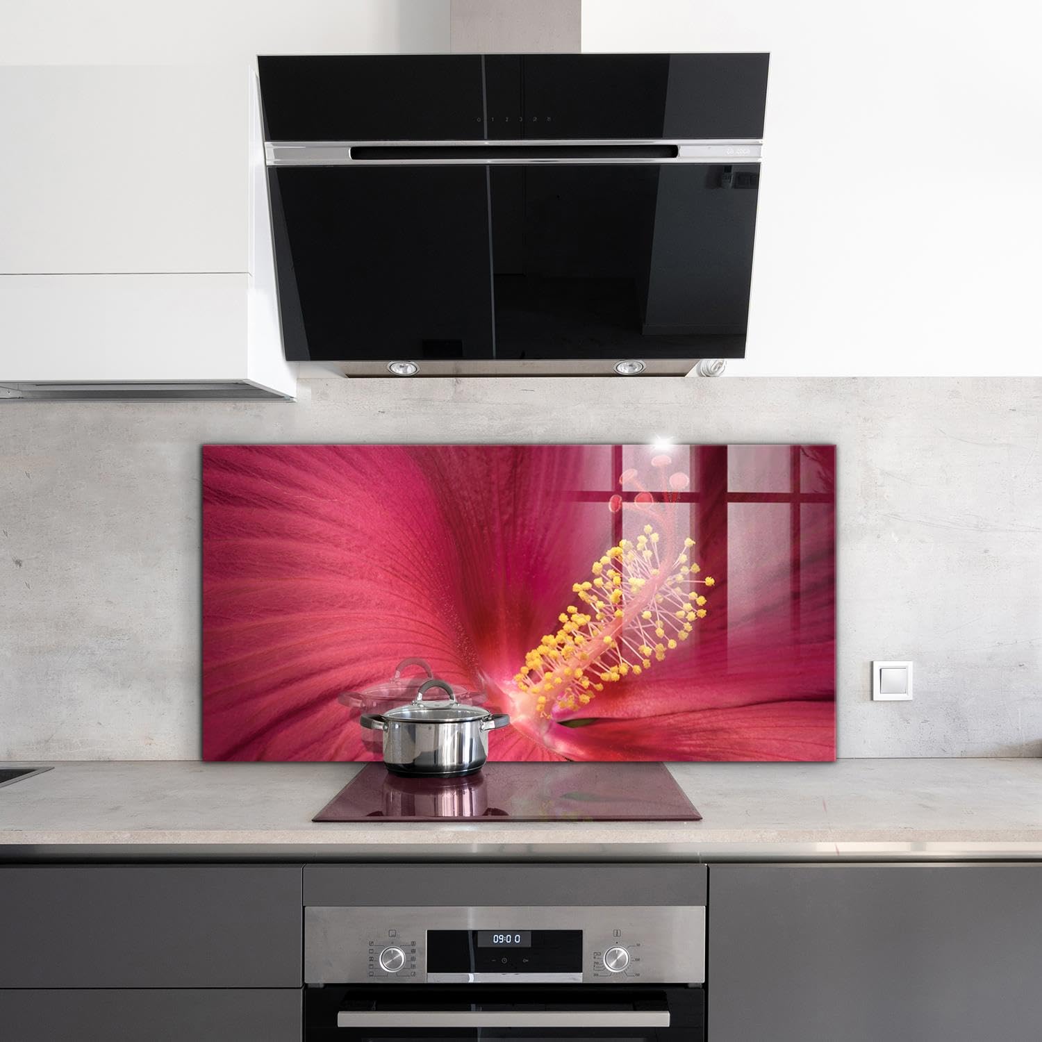 Wallfluent 100x50 cm Pannello Cucina Decorazione Murale - Ibisco Rosa