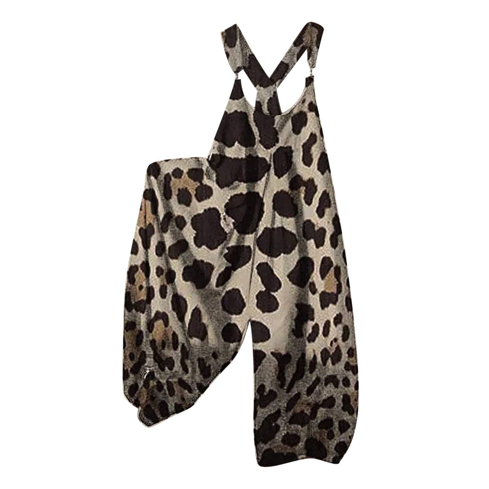 Sdergloose Jumpsuit For Women Leopard Print Women Jumpsuit Button