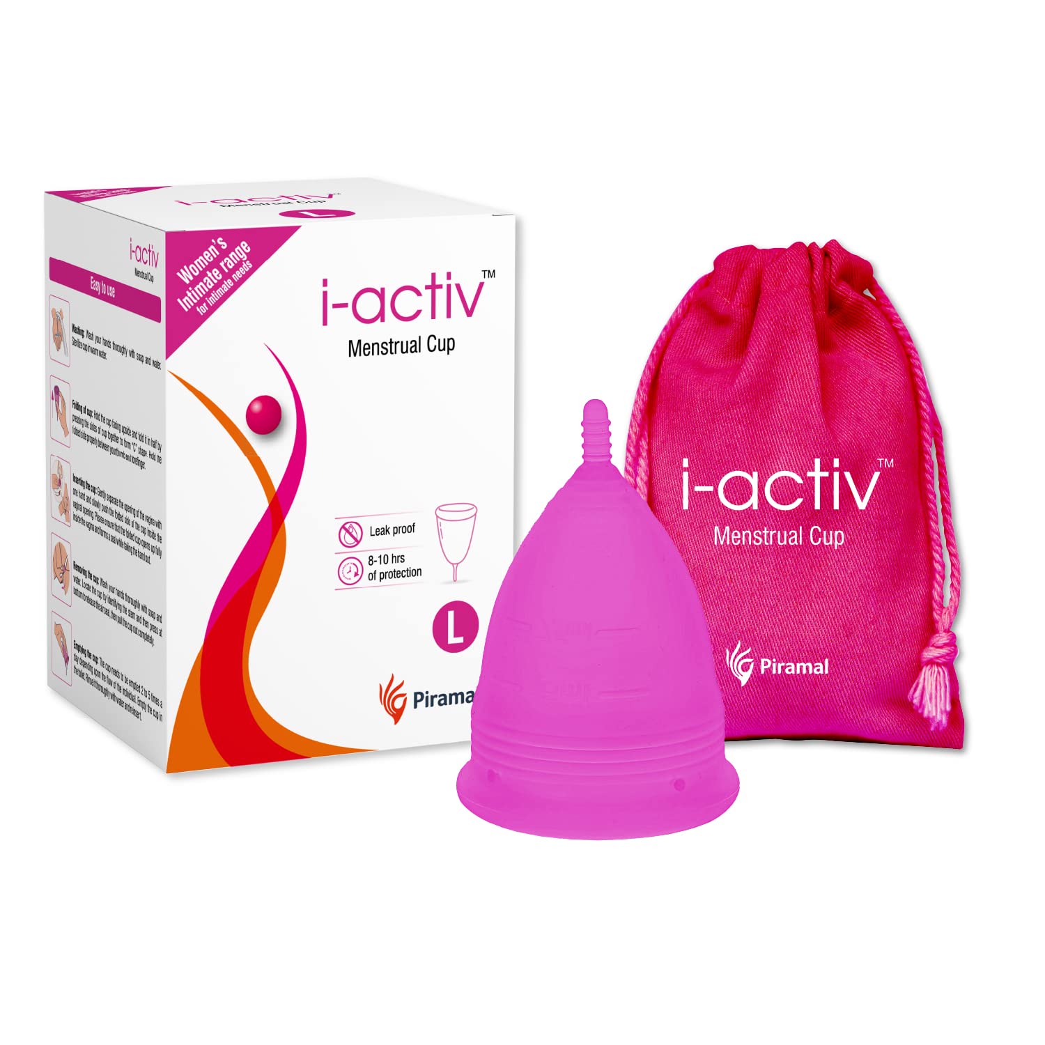 i-Activ Menstrual Cup for Women | Rash-Free, Leak-Free & Ultra soft Cup with Pouch| 100% Medical Grade Silicone | 8-10 hrs protection | Large Size | Pack of 1
