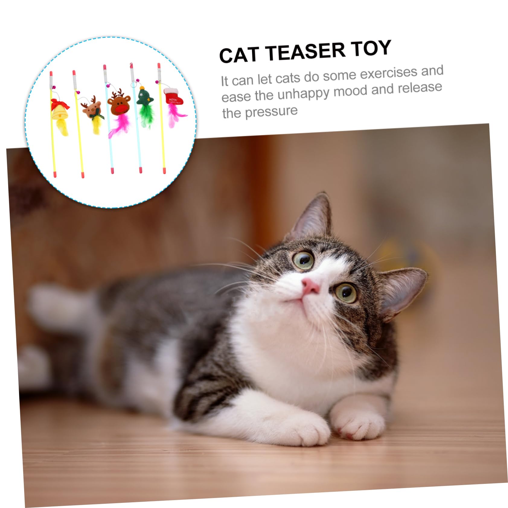 Happyyami 15pezzi Giocattolo Interattivo per Gatti con Piume e Campanelli di Stick per Gatti per Gioco e La Curiosità Durante Natale