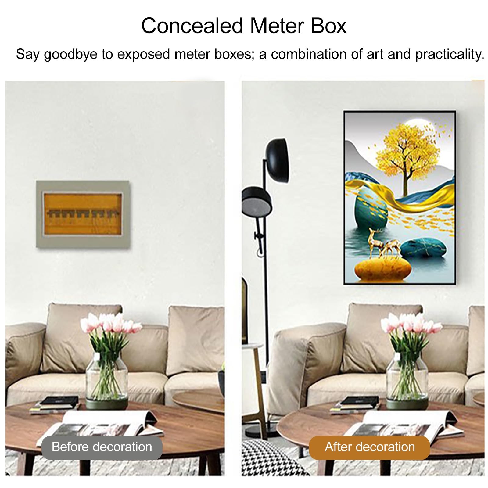 Genérico Cubierta Decorativa para Panel eléctrico, Elegante Caja de fusibles empotrada en la Pared para Sala de Estar, Dormitorio, Oficina, cafetería - Negro (15,7 x 19,7 Pulgadas)