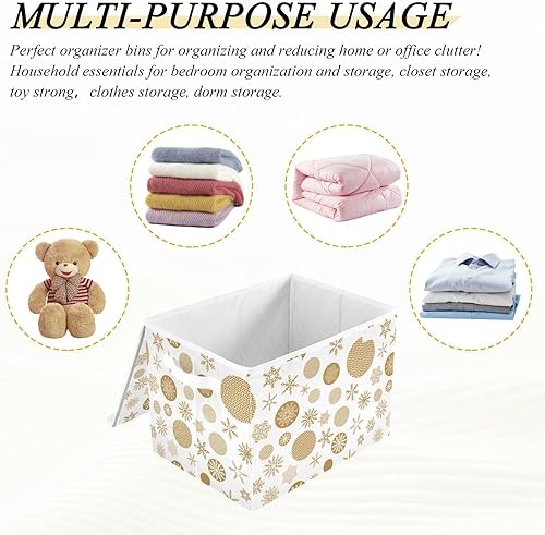 Miniatura 6 de Contenedores de almacenamiento de copos de nieve dorados navideños con tapas, apilables, organización de armario, almacenamiento de plástico para