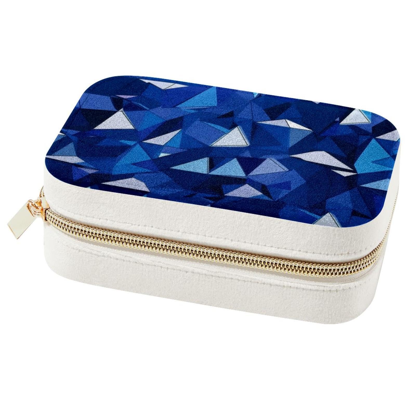 Boîte à bijoux géométrique bleue grand format pour bagues et colliers