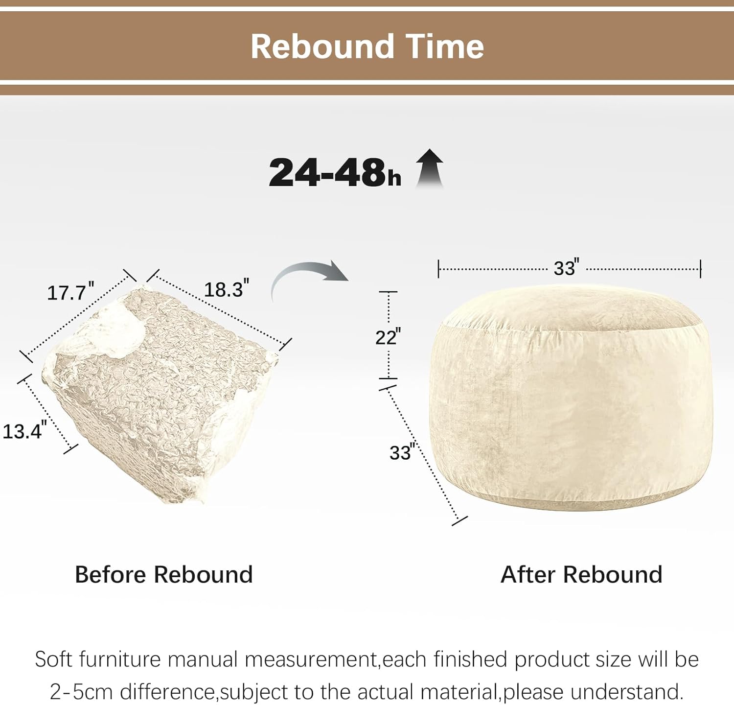 Bean Bag Chairs for Adults - Memory Foam Furniture BeanBag Chair - Kids/Teens Sofa with Soft Micro Fiber Cover - Round Fluffy Couch for Living Room Bedroom College Dorm - 3 ft, Ivory - Image 8