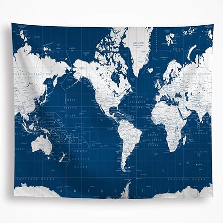 VAKADO Navy Blue Tapestry World Map