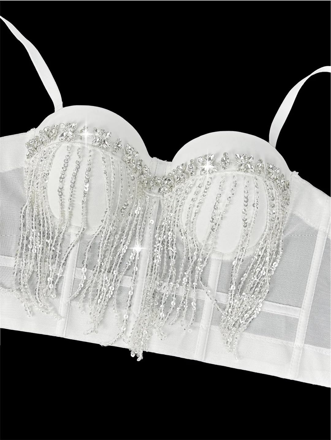 Yeuyyben Top corto da donna con paillettes corsetto senza maniche strass party club street style slim fit moda canotta