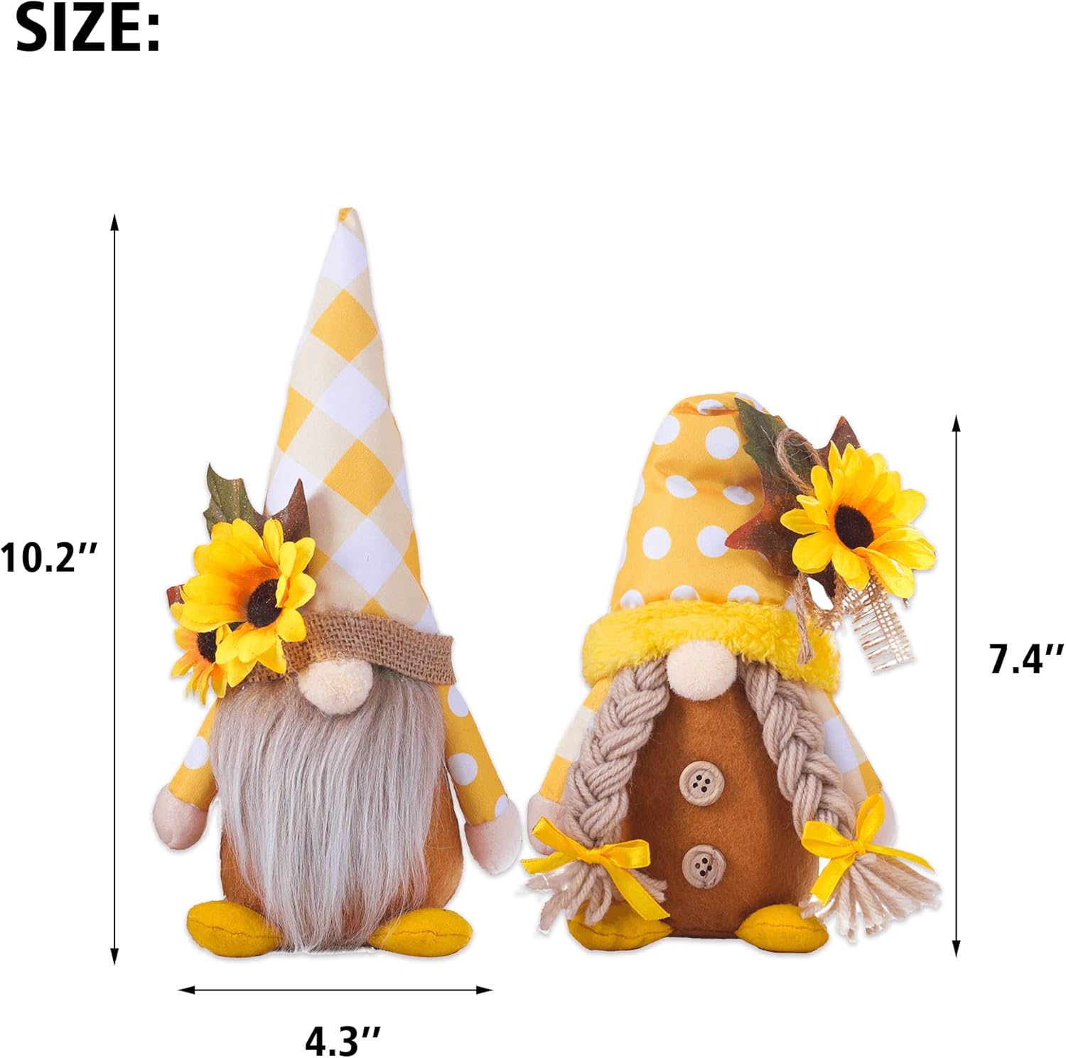 2PCS Sunflower Gnomes Plush Decorations, Summer Gnomes, Spring Gnomes, Scandinavia Honey Buffalo Plaid Sunflower Gnome Plush for Tiered Tray Kitchen Decor, Farmhouse Swedish Nisse Tomte Home Oranment - Image 5
