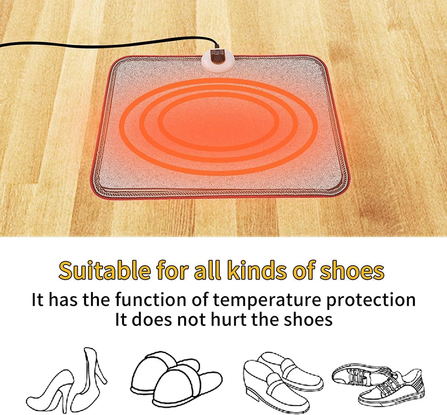 AC 110V Heated Floor Mat for Foot, Gray Carbon Crystal Heating Pad, Electric Heated Foot Warmers for Office, Home - Image 8