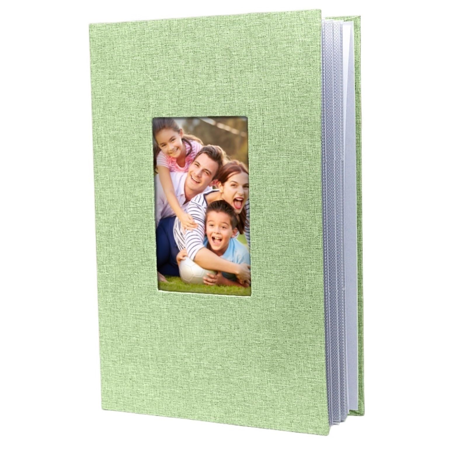 Álbum de fotos 4x6 de lino premium verde con almacenamiento deslizable de 300 hojas