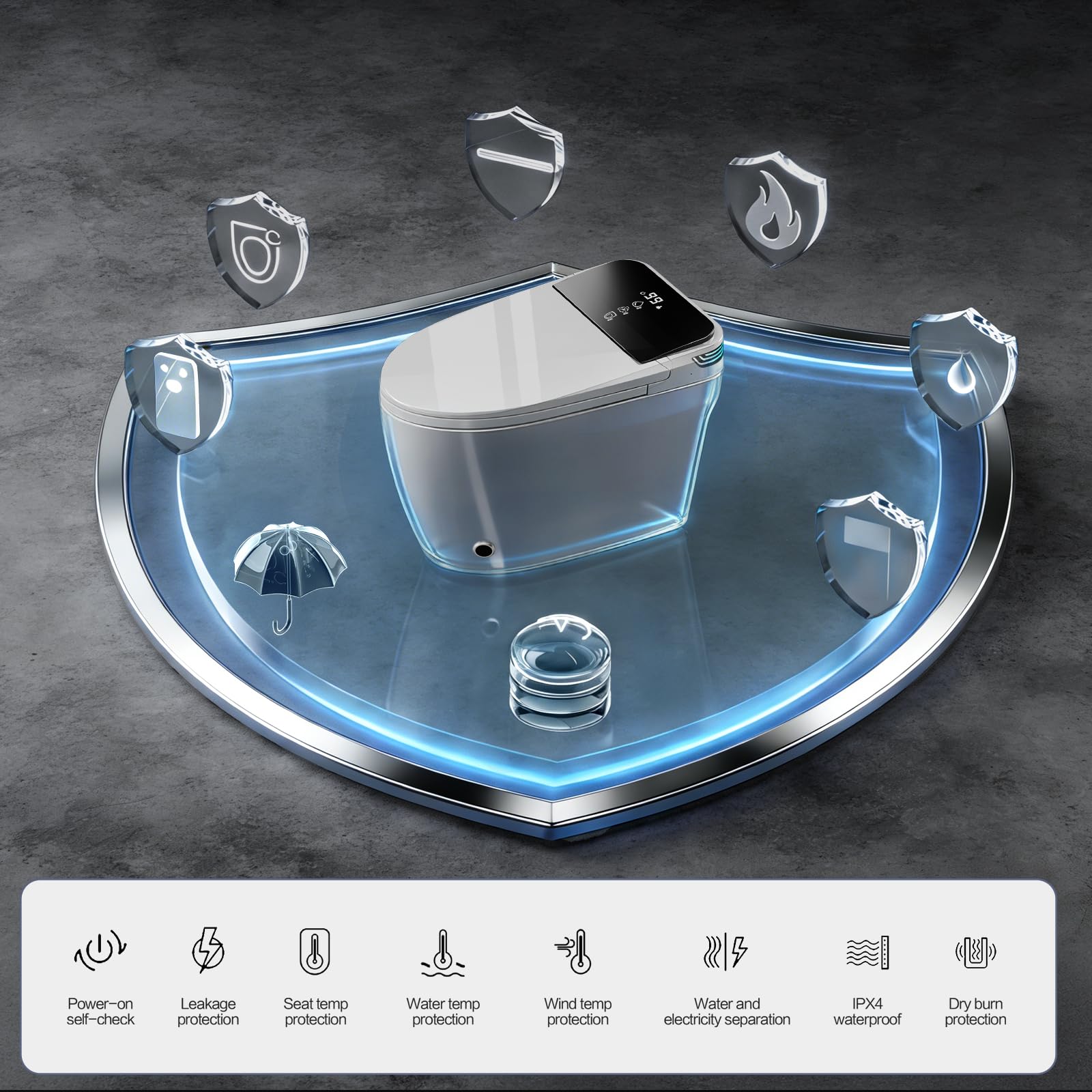 Tankless Smart Toilet Bidet with Auto Open Close Dual Auto Flush Heated Seat Air Dryer Multiple Cleaning Modes — view 9