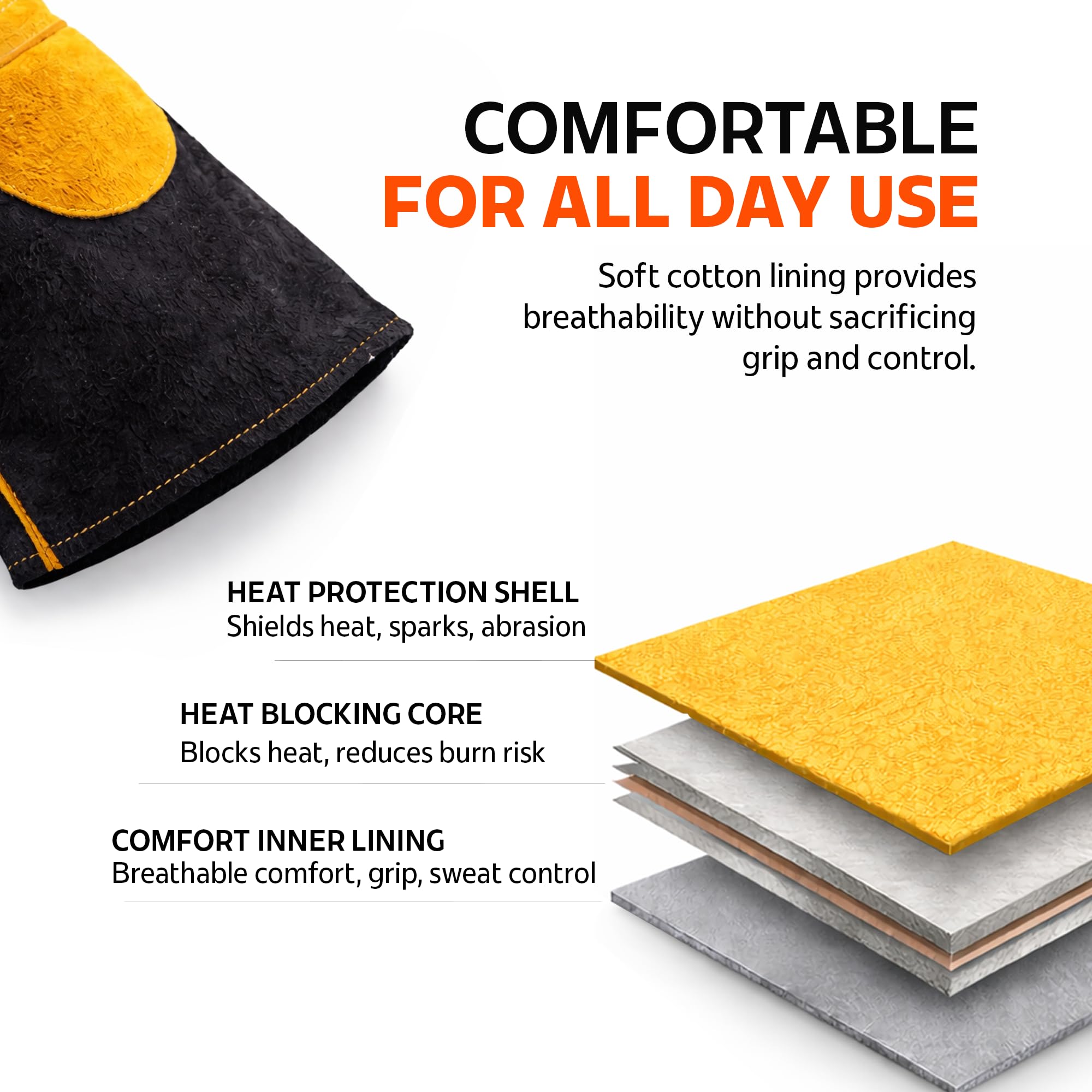 2 pares de guantes de soldadura de cuero dividido de doble palmera resistente al calor y al fuego, guantes de soldadura de seguridad industrial para soldador, guantes de seguridad para el trabajo 4