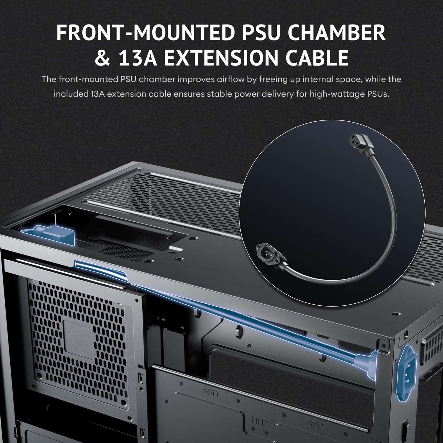 Antec Flux M, 6 wentylatorów PWM w zestawie, platforma F-LUX, pionowy przepływ powietrza, górne wsparcie grzejnika 360 mm, typ C 3.2 Gen 2, filtr przeciwpyłowy w pełnym rozmiarze, kompaktowy