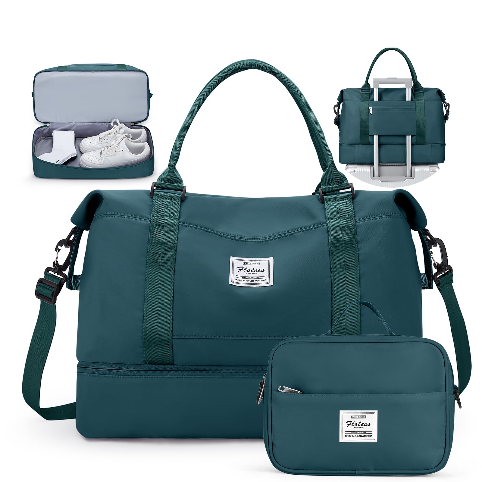 Travel Duffel Bag with Shoes Compartment, Carry on Overnight Weekender Bags for Women, For Spirit Airlines 18x14x8 Personal Item Bag