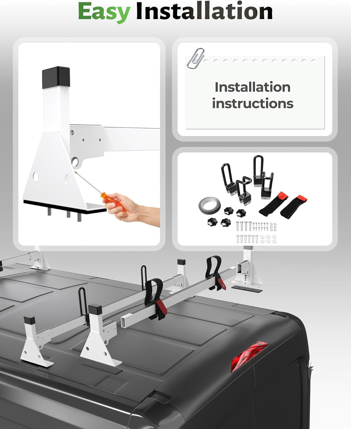 StarONE 54" Van Ladder Rack,Van Roof Rack Fit for 2015-On Ford Transit 150 250 350,White,3 Bars,800lbs