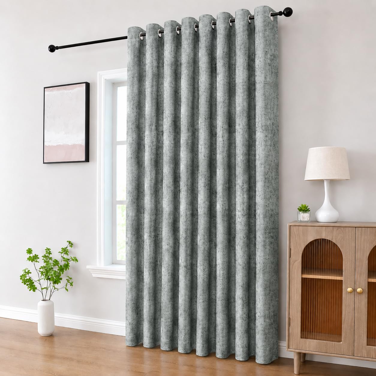 Cortina semi Sheer 2 Piece Solid Design Panel Eyelet Velvet Door Curtains - 7 Feet, Silver