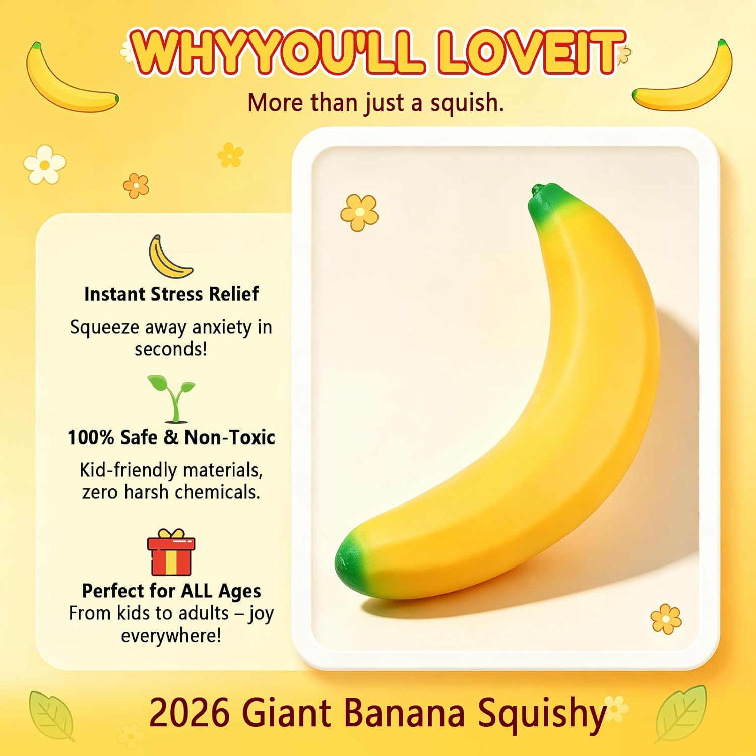 Bannana Squishy, 2026 New Giant Banana Squishy Fidget Toys Big Bananas Squishyfor Stress Relief Anxiety and Enhancement for Work School (2PCS)