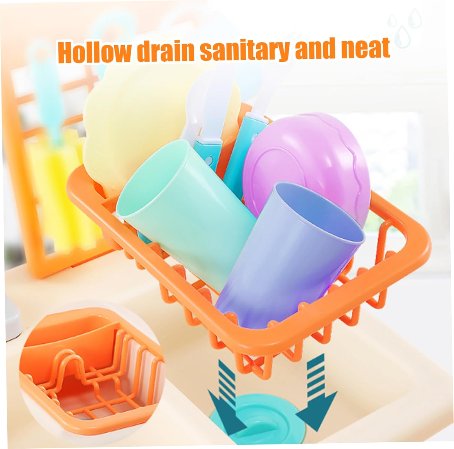 Play Sink with Running Water for 3+ Kids Toy Sink Self Circulating Water Large Capacity Realisitic Toddler with Tableware Vegetable Fruit Play Kitchen